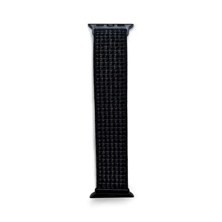 Classic black Velcro Nylon Band for Apple Watch via Anhem, a stylish addition with the Velcro Sport Loop technology.  Velcro Hook Strap  anhem.myshopify.com  Black / White / 44/45/46/499MM (Large Watch)