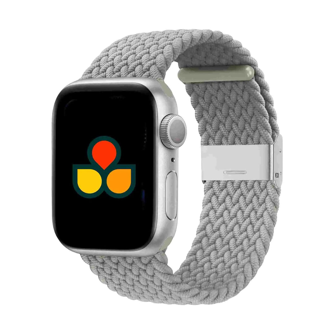 Anhem Braided Nylon Band for Apple Watch in light gray, perfect for both casual and exercise wear. Offers a breathable design. Braided Apple Watch Band.  Braided Nylon Strap  anhem.myshopify.com  Pearl Gray / 44/45/46/49MM (Large Watch)