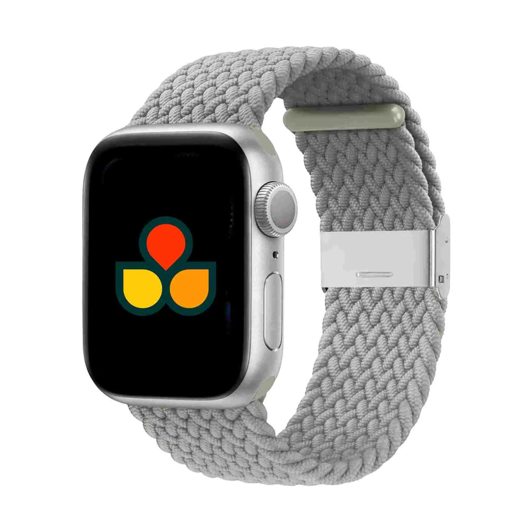 Anhem Braided Nylon Band for Apple Watch in light gray, perfect for both casual and exercise wear. Offers a breathable design. Braided Apple Watch Band.  Braided Nylon Strap  anhem.myshopify.com  Pearl Gray / 44/45/46/49MM (Large Watch)
