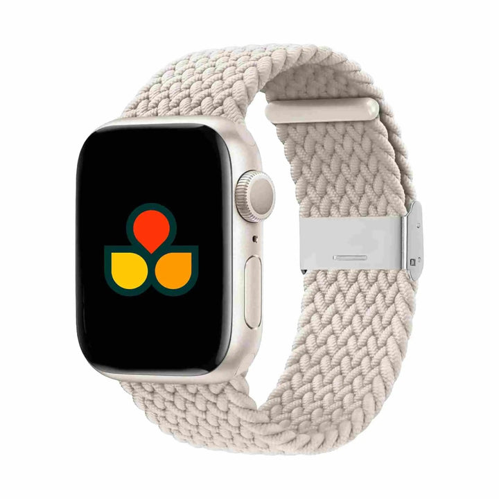 Anhem Braided Nylon Band for Apple Watch in light beige, designed for comfort and style. Perfect for casual use and workouts. Braided Apple Watch Band.  Braided Nylon Strap  anhem.myshopify.com  Starlight / 44/45/46/49MM (Large Watch)