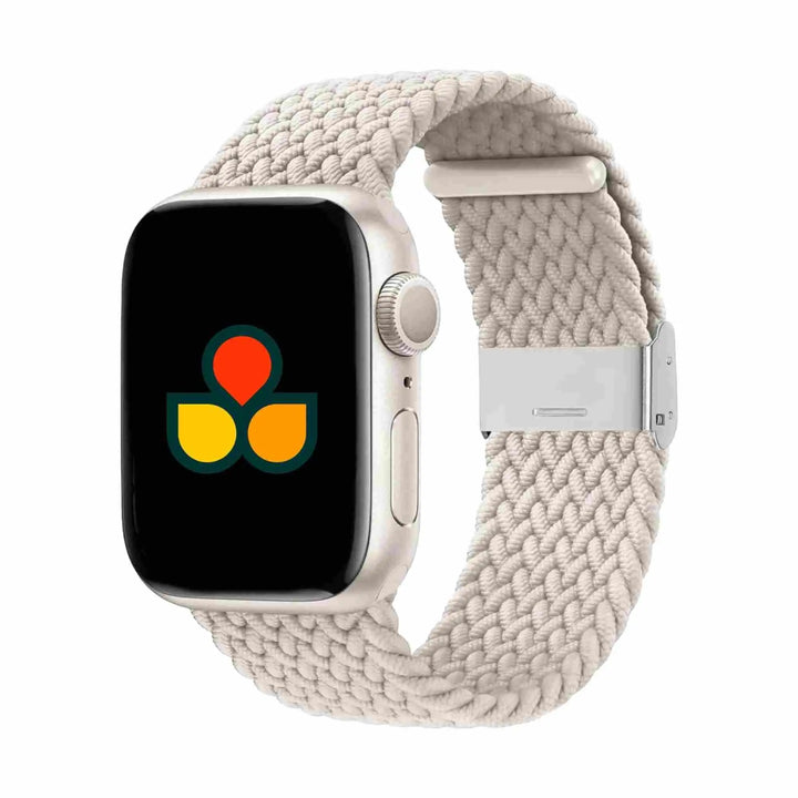 Anhem Braided Nylon Band for Apple Watch in light beige, designed for comfort and style. Perfect for casual use and workouts. Braided Apple Watch Band.  Braided Nylon Strap  anhem.myshopify.com  Starlight / 44/45/46/49MM (Large Watch)