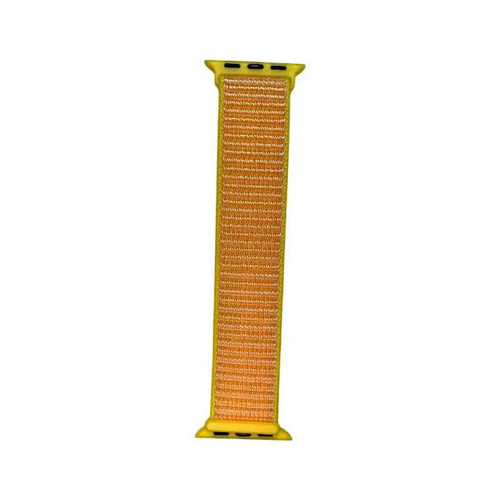 Bright orange Velcro Nylon Band for Apple Watch by Anhem, featuring a sporty Velcro Sport Loop for active lifestyles.  Velcro Hook Strap  anhem.myshopify.com  Yellow / 44/45/46/499MM (Large Watch)