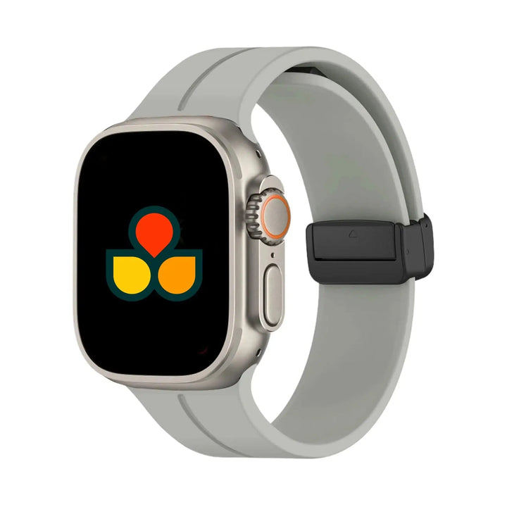 Sleek gray Anhem Magna Silicone Band, designed for comfort and style as a Magnetic Silicone Apple Watch band.  Magna Silicone Strap  anhem.myshopify.com  Gray / 44/45/46/49MM (Large Watch)