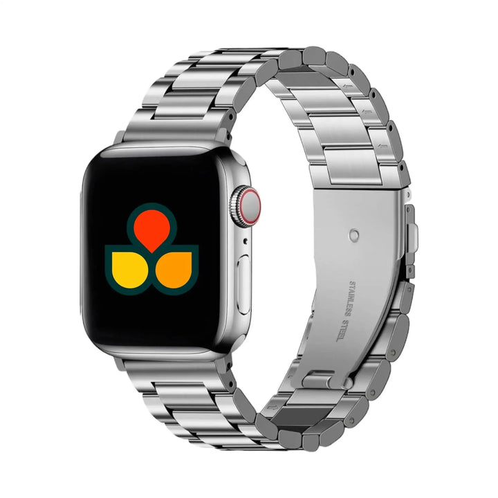 Anhem Signature Steel Band in classic silver, a fashionable apple watch band that enhances your device's look.  Signature Steel Strap  anhem.myshopify.com  Silver / 44/45/46/49MM (Large Watch)