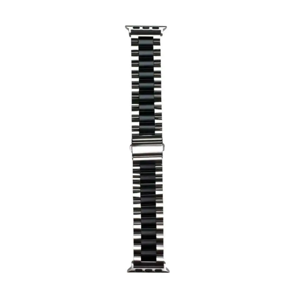 Top-down view of the Anhem Classic Steel Band, revealing its robust structure and sleek silver and black look, perfect for enhancing your Apple Watch experience with metal watch bands for Apple Watch.  Classic Steel Strap  anhem.myshopify.com  Silver / Black / 38/40/41/42MM