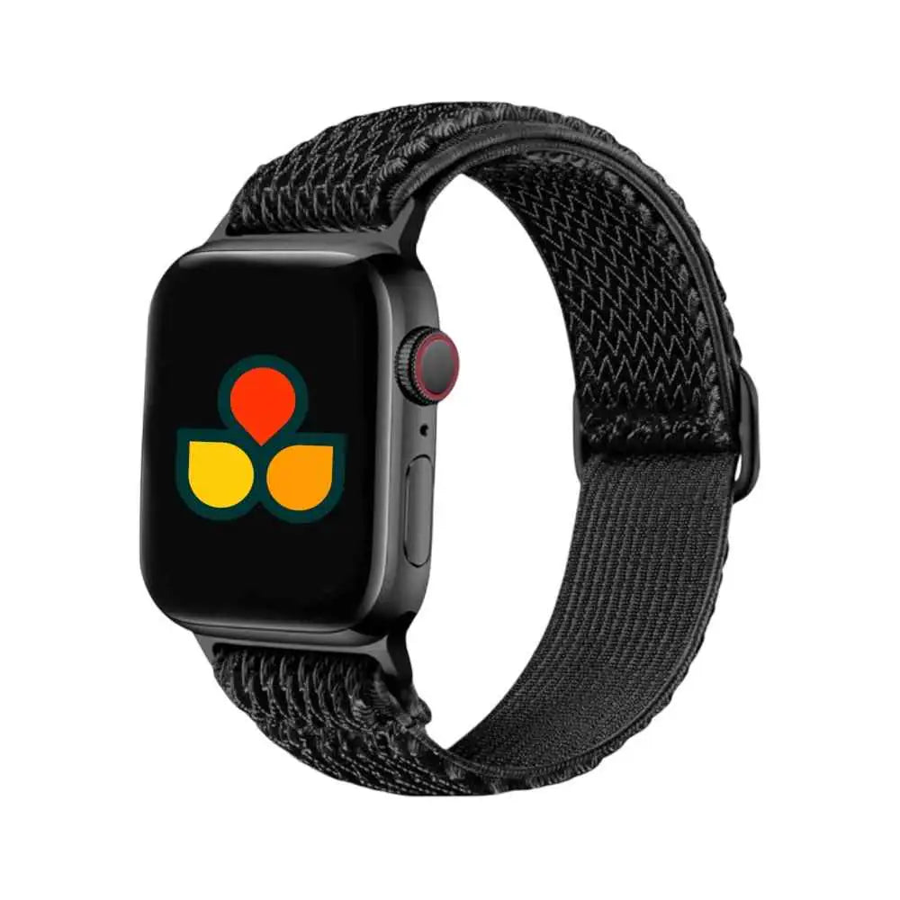 Anhem Weave Nylon Band displayed on an Apple Watch, featuring a vibrant design, perfect for comfort and style.  Weave Nylon Strap  anhem.myshopify.com  Black / 44/45/46/49MM (Large Watch)