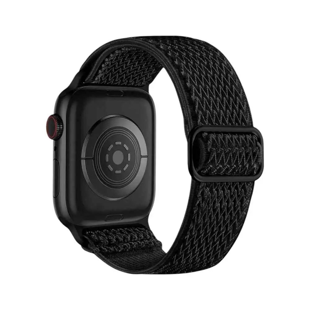 Back view of the Anhem Weave Nylon Band on an Apple Watch, highlighting its breathable design and sleek buckle.  Weave Nylon Strap  anhem.myshopify.com  Black / 38/40/41/42MM (Small Watch)