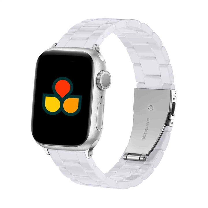 Classic Ceramic Band by Anhem displayed on a silver Apple Watch, showcasing a sophisticated white ceramic aesthetic. Perfect choice for elegant Ceramic Apple Watch Bands.