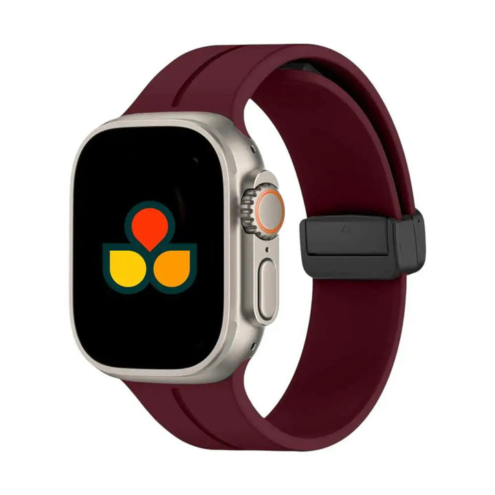 Rich burgundy Anhem Magna Silicone Band, a stylish touch as a Magnetic Silicone Apple Watch band.  Magna Silicone Strap  anhem.myshopify.com  Burgundy / 44/45/46/49MM (Large Watch)