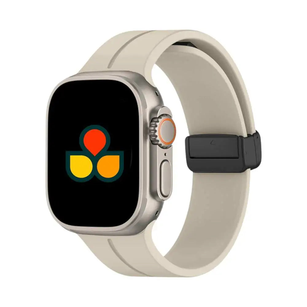 Chic starlight Anhem Magna Silicone Band, perfect for a fashionable Magnetic Silicone Apple Watch band.  Magna Silicone Strap  anhem.myshopify.com  Starlight / 44/45/46/49MM (Large Watch)