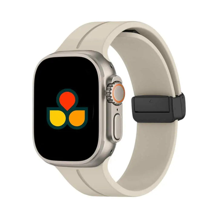 Chic starlight Anhem Magna Silicone Band, perfect for a fashionable Magnetic Silicone Apple Watch band.  Magna Silicone Strap  anhem.myshopify.com  Starlight / 44/45/46/49MM (Large Watch)