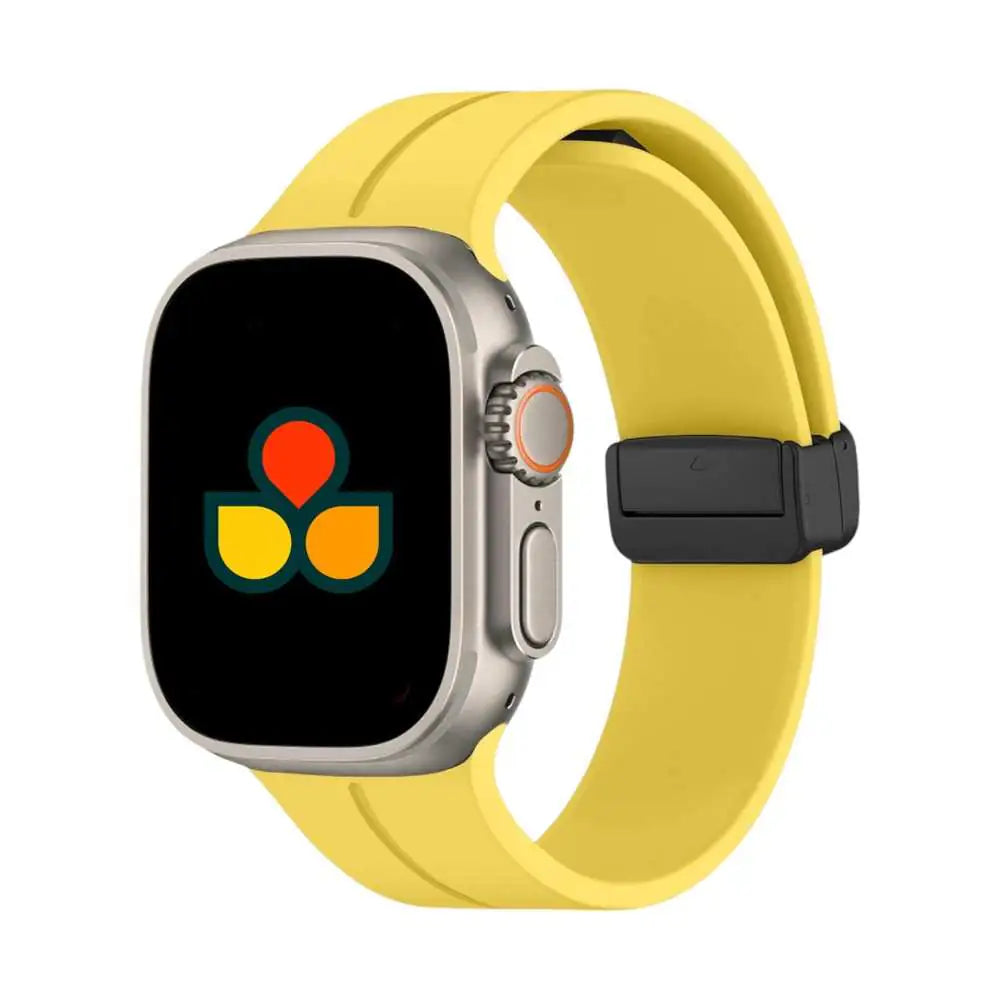 Bright yellow Anhem Magna Silicone Band, vibrant and fun as a Magnetic Silicone Apple Watch band.  Magna Silicone Strap  anhem.myshopify.com  Yellow / 44/45/46/49MM (Large Watch)