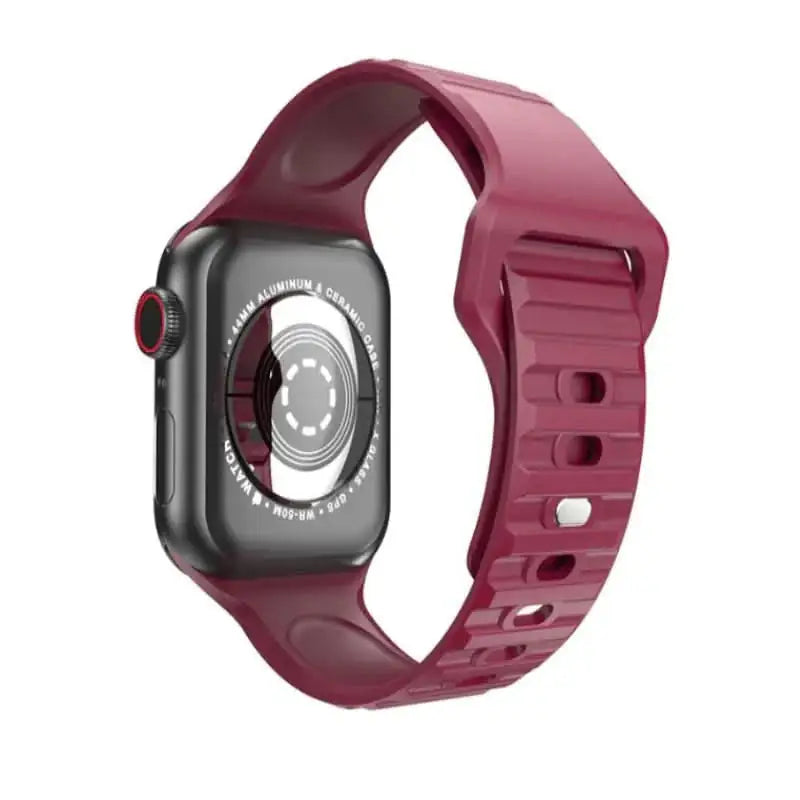 Anhem Active Silicone Band displayed on an Apple Watch showcasing its sleek design; ideal for Apple Watch Sport Bands.  Active Silicone Strap  anhem.myshopify.com  Burgundy / 44mm / 45mm / 46mm / 49mm