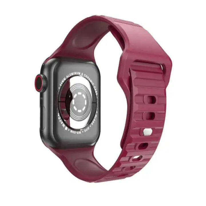 Anhem Active Silicone Band displayed on an Apple Watch showcasing its sleek design; ideal for Apple Watch Sport Bands.  Active Silicone Strap  anhem.myshopify.com  Burgundy / 44mm / 45mm / 46mm / 49mm