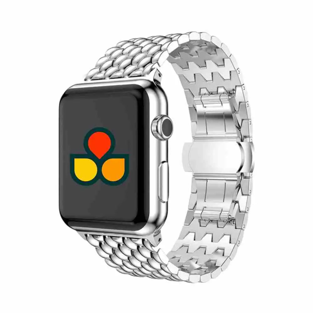 Anhem Silver Opulent Steel Band shown on Apple Watch, featuring a sleek design, highlighting the durability and elegance of this Apple Watch Metal Band.  Opulent Steel Strap  anhem.myshopify.com  Silver / 44/45/46/49MM (Large Watch)