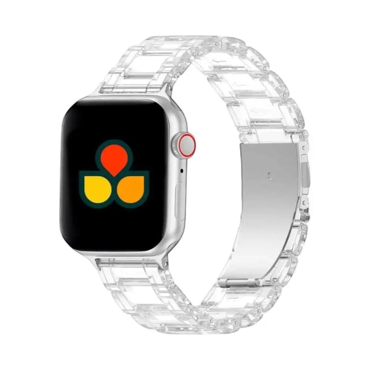 Front view of the Amber Resin Band by Anhem, displaying its clear finish and durable design for a stylish Apple Watch accessory.  Amber Resin Strap  anhem.myshopify.com  Clear / 44/45/46/49MM (Large Watch)