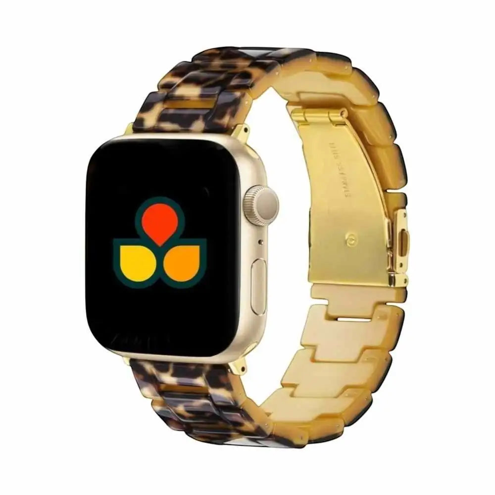 Amber Resin Band by Anhem in a trendy tortoise shell style, perfect for Apple Watch users looking to elevate their accessory game.  Amber Resin Strap  anhem.myshopify.com  Leopard / 44/45/46/49MM (Large Watch)