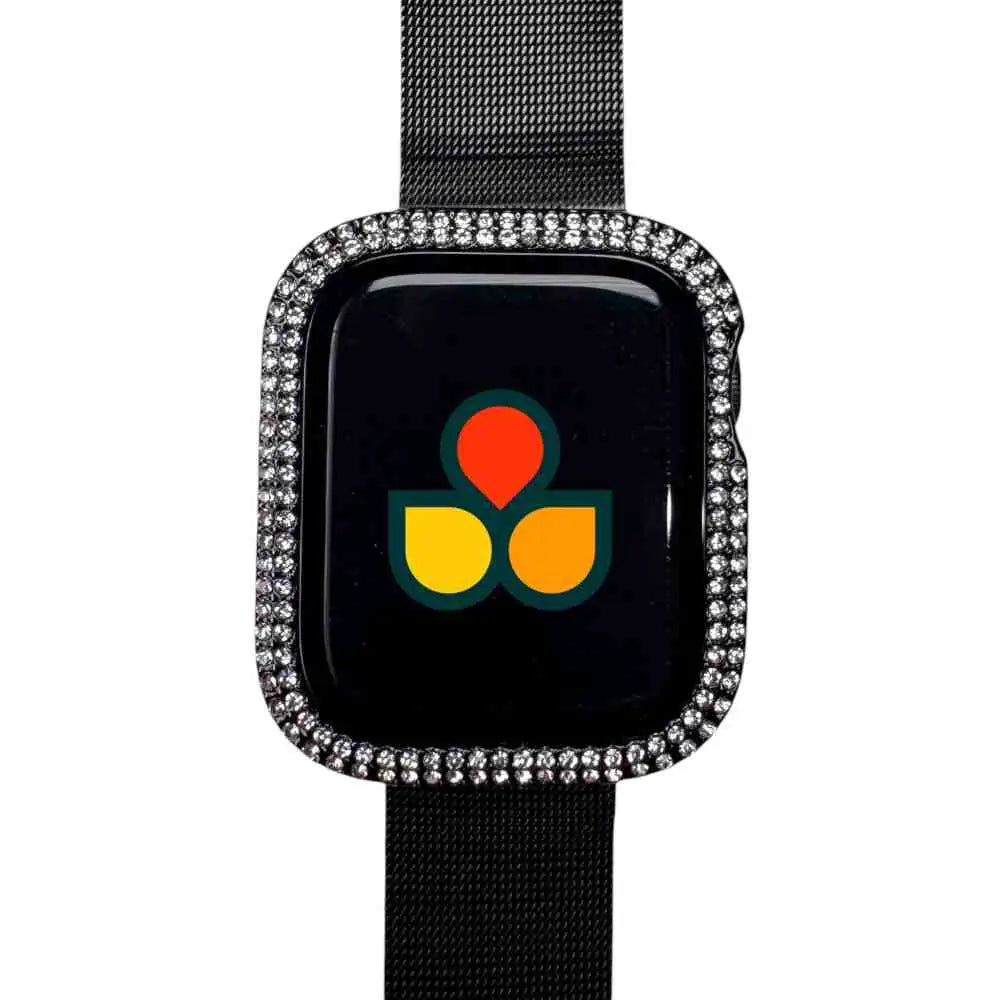 Stylish Rhinestone Tempered Glass Case Cover for Apple Watch by Anhem, showcasing a sleek design with a protective glass front and sparkling rhinestones. Ideal Rhinestone Apple Watch Case.  Rhinestone Guard Case Cover  anhem.myshopify.com  Black / 41mm (Series 7-9)