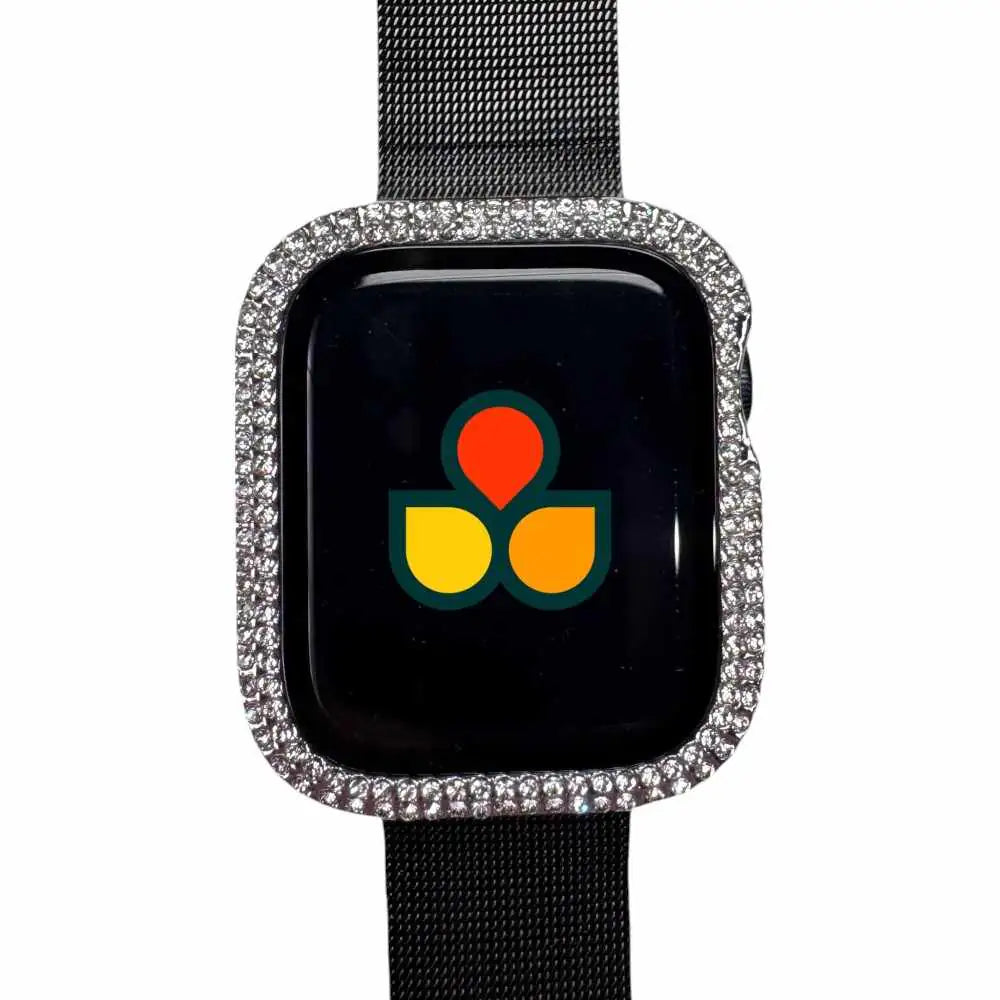 Elegant Rhinestone Tempered Glass Case Cover for Apple Watch by Anhem, featuring a refined look with rhinestones that adds glam and protection. Perfect Rhinestone Apple Watch Case.  Rhinestone Guard Case Cover  anhem.myshopify.com  Silver / 41mm (Series 7-9)