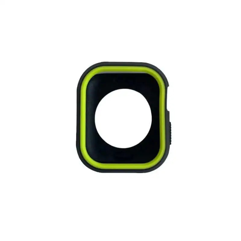 Close-up of a yellow Rugged Apple Watch case by Anhem, featuring a raised lip for screen protection.  Rugged Sport Case Cover  anhem.myshopify.com  Yellow / 40mm