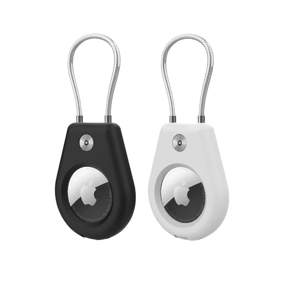 Stylish Steel Chain Lock for Apple AirTag by Anhem, featuring a sleek black and white design. Perfect for securing your AirTag with increased safety, ideal for AirTag key chains.  Steel Chain Lock For Tag  anhem.myshopify.com  Black + White (2 Pack)