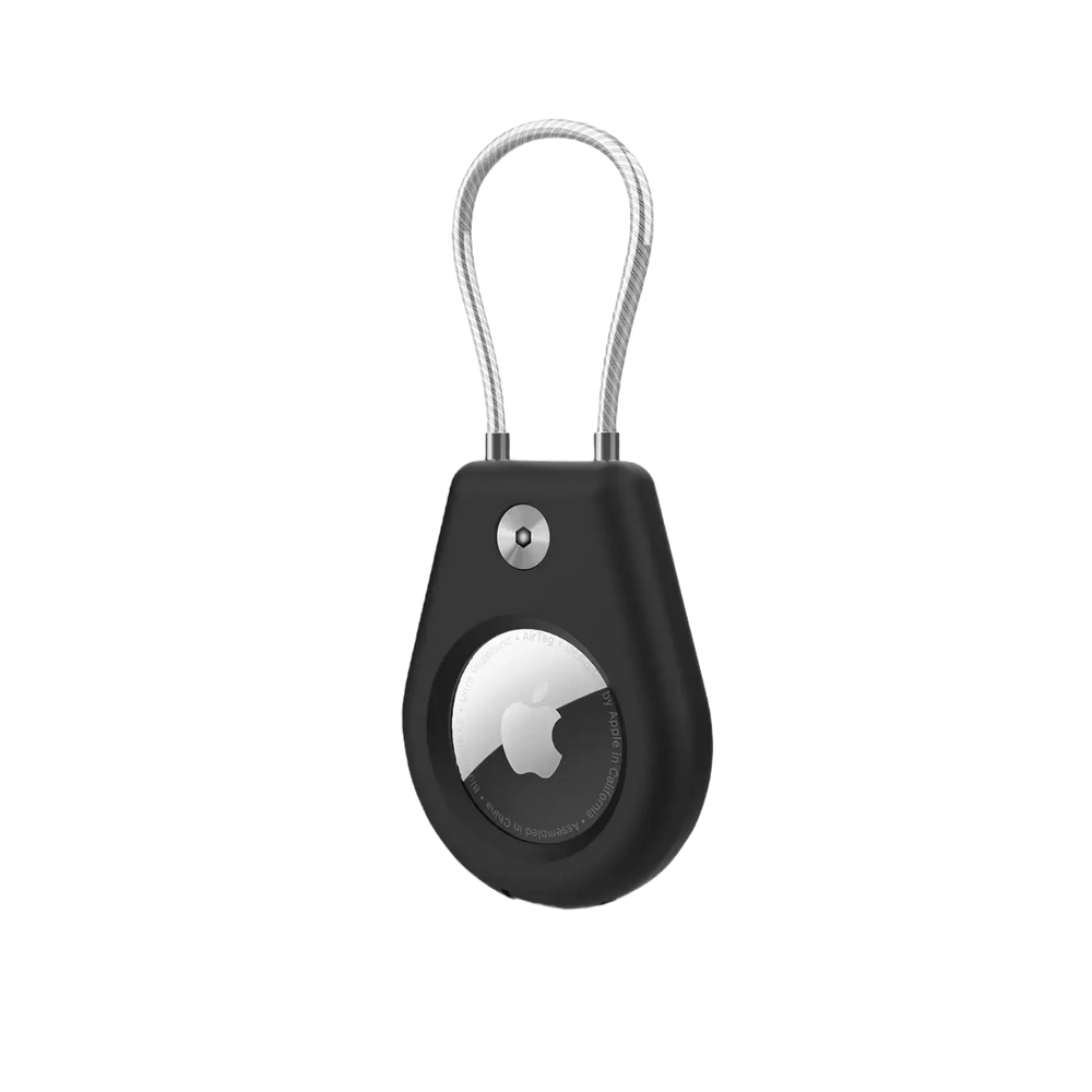 Black Steel Chain Lock for Apple AirTag by Anhem. A reliable accessory for your AirTag key chains, offering a hex key locking mechanism for enhanced security.  Steel Chain Lock For Tag  anhem.myshopify.com  Black