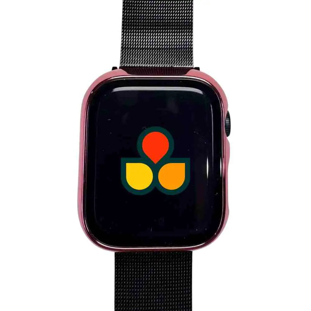 Anhem's shiny protective case cover protecting an Apple Watch, complemented by a bold logo and a built-in screen protector.  Gloss Guard Case Cover  anhem.myshopify.com  Rose Pink / 49mm (Ultra / Ultra 2)
