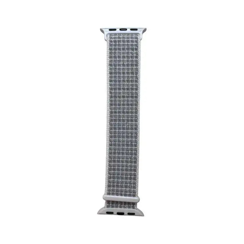 Light gray Velcro Nylon Band for Apple Watch from Anhem, designed as the Velcro Sport Loop for comfort and adjustability.  Velcro Hook Strap  anhem.myshopify.com  Summite White / 44/45/46/499MM (Large Watch)