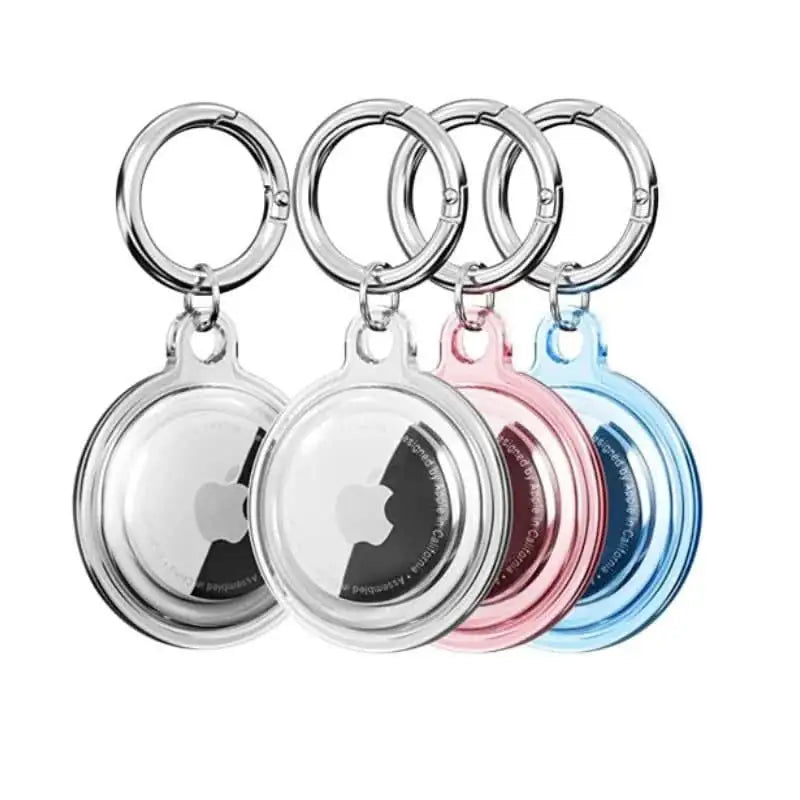 Colorful TPU keychain case holders for Apple AirTag by Anhem, featuring transparent designs in multiple colors. Perfect AirTag Keychain Holder accessory.  Keychain Case Holder For Tag  anhem.myshopify.com  [2 PACK] Black / Clear