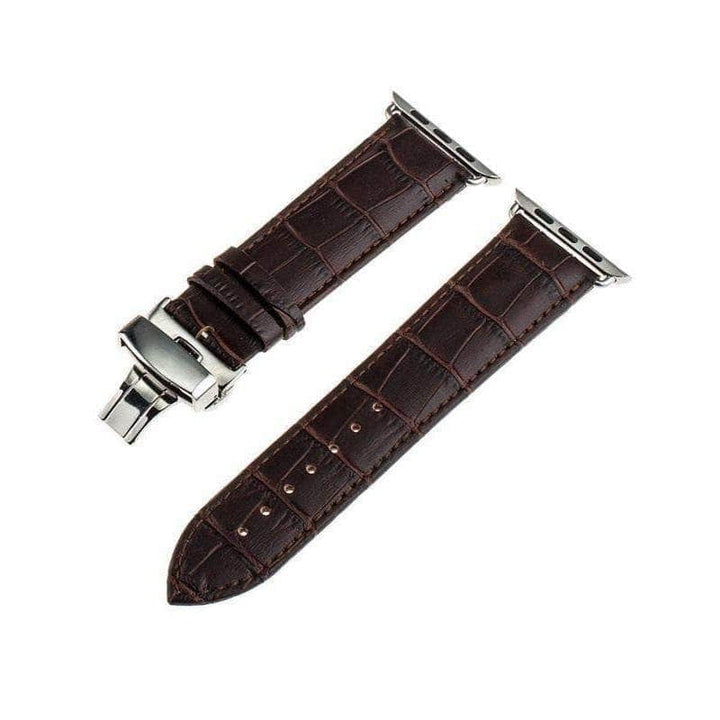 Anhem Apple watch accessories 38mm - 40mm / Dark Brown / Silver Leather Apple Watch Band Crocodile Embossed